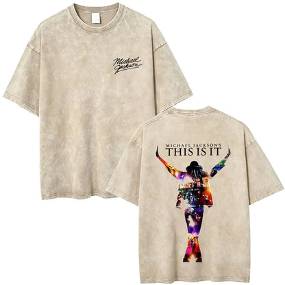 Washed Vintage Michael Jackson Face Graphic T-shirt Men Women Fashion Hip Hop Oversized T-shirts Male Retro Gothic Rock T Shirts