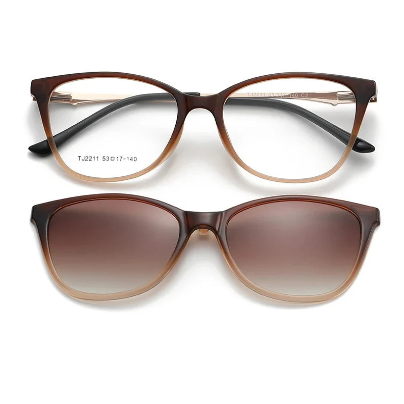 New Women's Cat Eye Polarized Sunglasses with Magnetic Clip Customizable Myopia Prescription Lens Reading Glasses