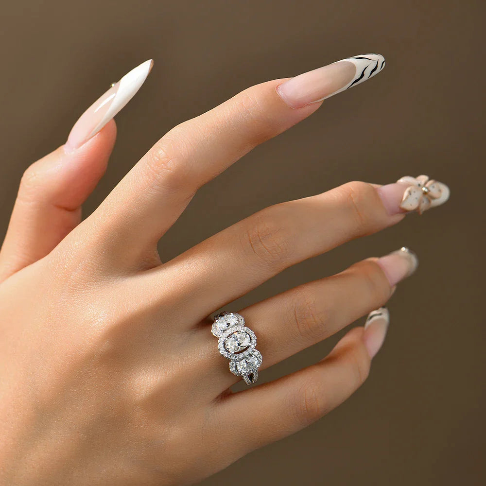 S925 Silver Lab Moissanite Rings for Women Sparkling 3pc Diamond 18k Gold Plated Ring Luxury Romantic Engagement Jewelry