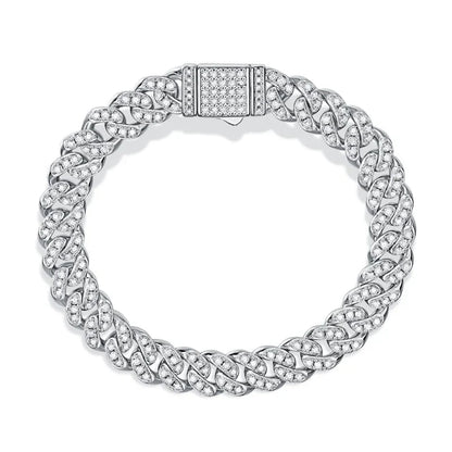 Sparkling Real Full Moissanite Cuban Chain Bracelet for Men Women 8mm S925 Sterling Silver Hip Hop Diamond Link Bracelets