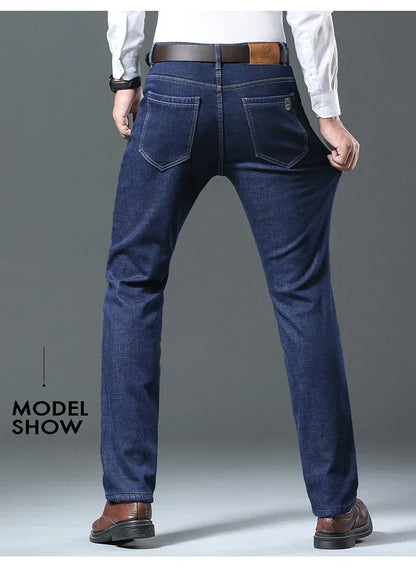 Winter Men's Fleece Thick Sherpa Jeans Business Casual Velvet Straight Denim Pants Male Wool Plush Classic Stretch Trousers