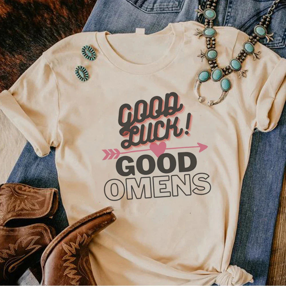 Good Omens t-shirts women manga graphic harajuku top girl funny graphic y2k clothes