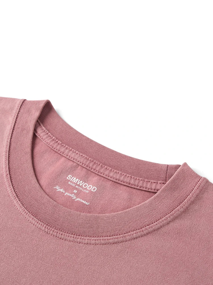 2026 Summer New 260gsm 100% Cotton Fabric Snow Washed Vintage T-shirts Men Letter Embroidery Plus Size Tops