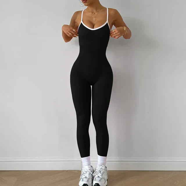 Seamless Yoga Jumpsuit Women Gym Set Spaghetti Strap Leisure Workout Gym Leggings Padded Bra One-piece Fitness Bodysuits