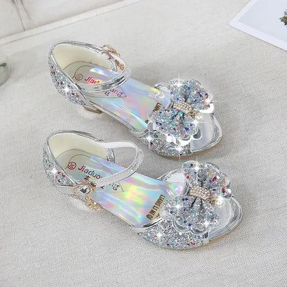 5 Colors Children Princess Sandals Kids Girls Wedding Shoes High Heels Dress Shoes Bowtie Gold Pink Blue Silver Shoes For Girls