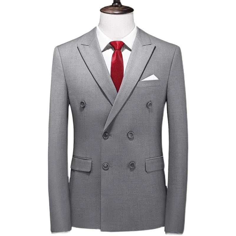 17 Colors Men Fashion Double Breasted Suit Jacket Korean Classic Solid Color Formal Business Office Slim Casual Wedding Blazers