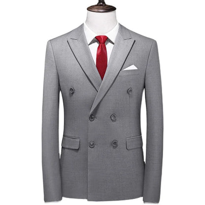 17 Colors Men Fashion Double Breasted Suit Jacket Korean Classic Solid Color Formal Business Office Slim Casual Wedding Blazers
