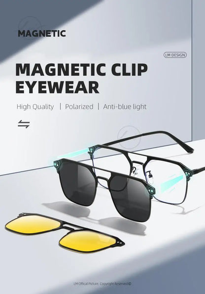 2025 New 3 In 1 Magnetic Multifunctional Men's Glasses Polarized Day Night Vision Clip Eyeglasses Blue Light Blocking Glasses