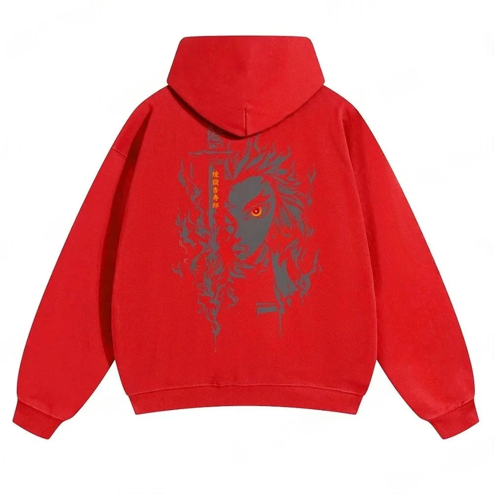 Demon Slayer: Kimetsu no Yaiba Men Hoodie Sweatshirt Rengoku Kyojuro Anime Spring Autumn Boy Long-sleeved Parent-child Outfit