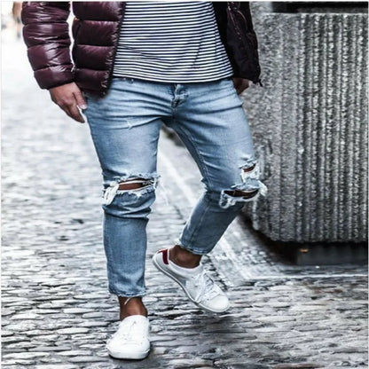 Denim Distressed Mens Pants Autumn Slim Fit and Slimming New Elastic Pants Mens Small Leg Pants