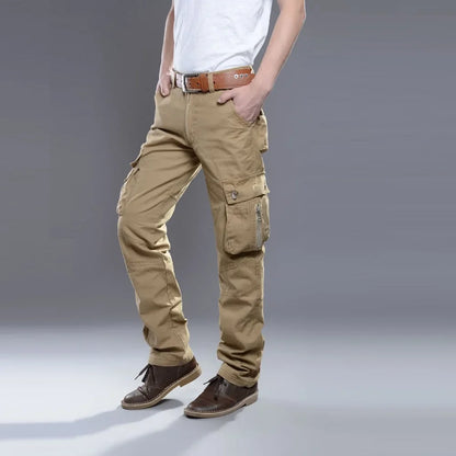 Winter Cargo Pant Men Straight Leg Fit Brushed Trouser Male Cotton Fleece Lined Warm Pocket Work Black Elegant Military Tactical