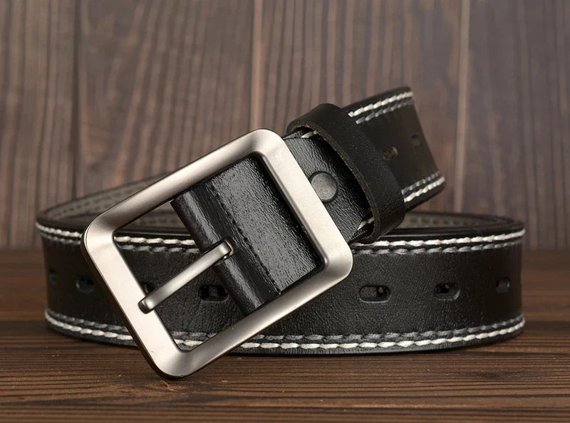 3.8CM Fashion Men Belts Genuine Leather Luxury Designer Vintage Thread Waist Belt For Jeans Cinturon Cowboy Hombre Dropshipping