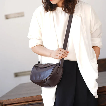 High Quality Genuine Leather Crossbody Luxury Handbag for Women, Large Capacity Shoulder Bag, Cowhide Retro Fashion Saddle Bag