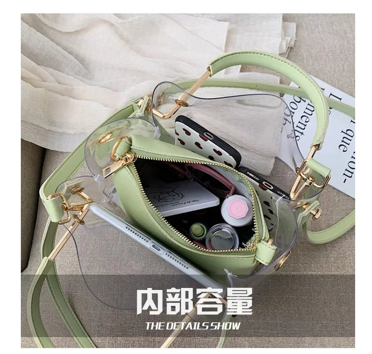 Fashion Transparent Women Shoulder Bag Jelly Candy Summer Beach Handbag for Female Messenger Bags Bolsa Totes Bucket Bag