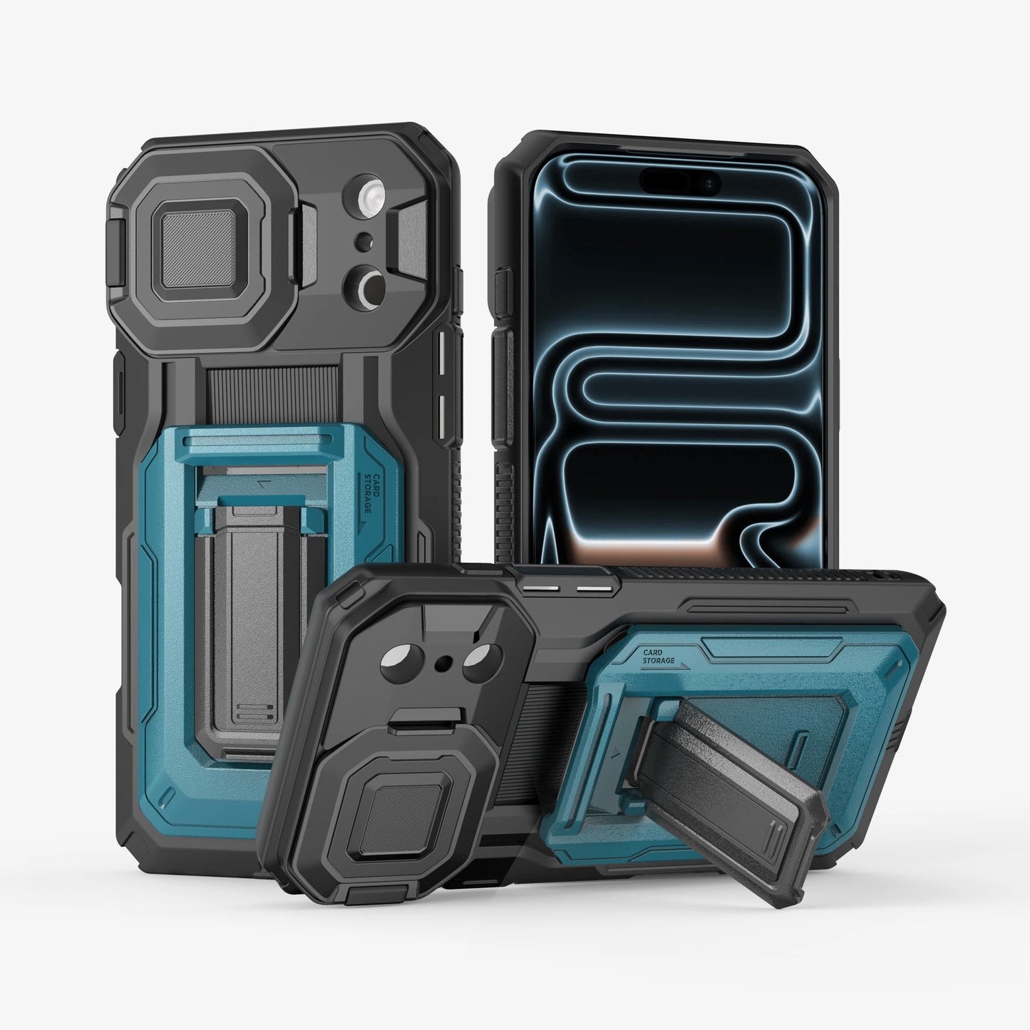 Case For iPhone 17 Pro Max Semi-Automatic Card Slot 3-4 Cards Kickstand Camera Lens Cover Wallet Heavy Duty Rugged Phone Case