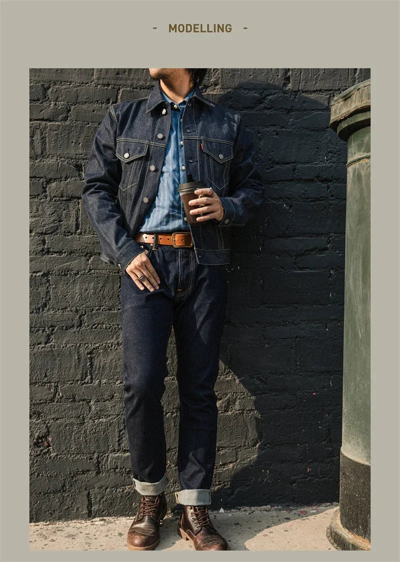 Slim Straight Jeans Rinsed Spring Men's Red Selvedge Denim Pants GT-0003