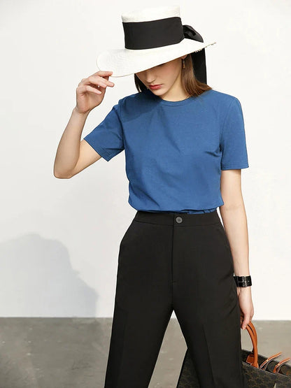 Minimalism Women T-shirts 2024 Summer New Casual Basic O-Neck Slim Short-sleeve Female Dopamine Color Solid Tees 12442327