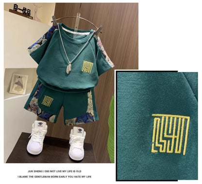 Korean Clothes for Children Boys T-shirt Shorts 2-piece Set Summer Cotton Short Sleeve Kids Clothes Sets Baby Tracksuit 2-11Y