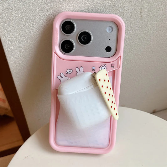 Korean Cute House Miffy Rabbit Kawaii Phone Case for iPhone 17 16 Pro Max 15 16 15 Pro 17 Pro Cover With Card Holder Fashion Cas