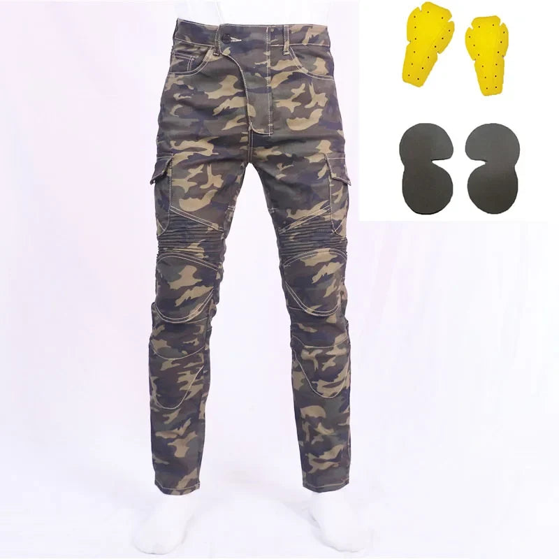 Jungle Camouflage Leisure Men Motorcycle Outdoor Riding Rider  Jeans Equipment Protective Gear Road Racing Stretch Pants