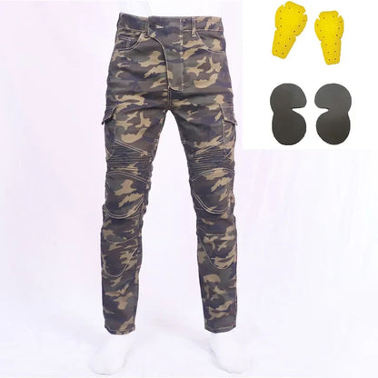 Jungle Camouflage Leisure Men Motorcycle Outdoor Riding Rider  Jeans Equipment Protective Gear Road Racing Stretch Pants