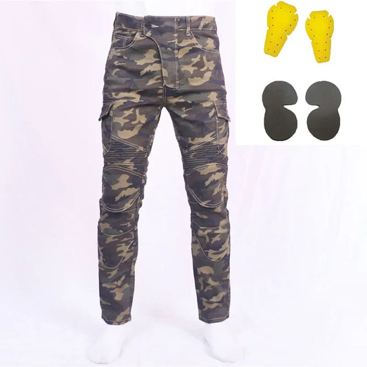 Jungle Camouflage Leisure Men Motorcycle Outdoor Riding Rider  Jeans Equipment Protective Gear Road Racing Stretch Pants