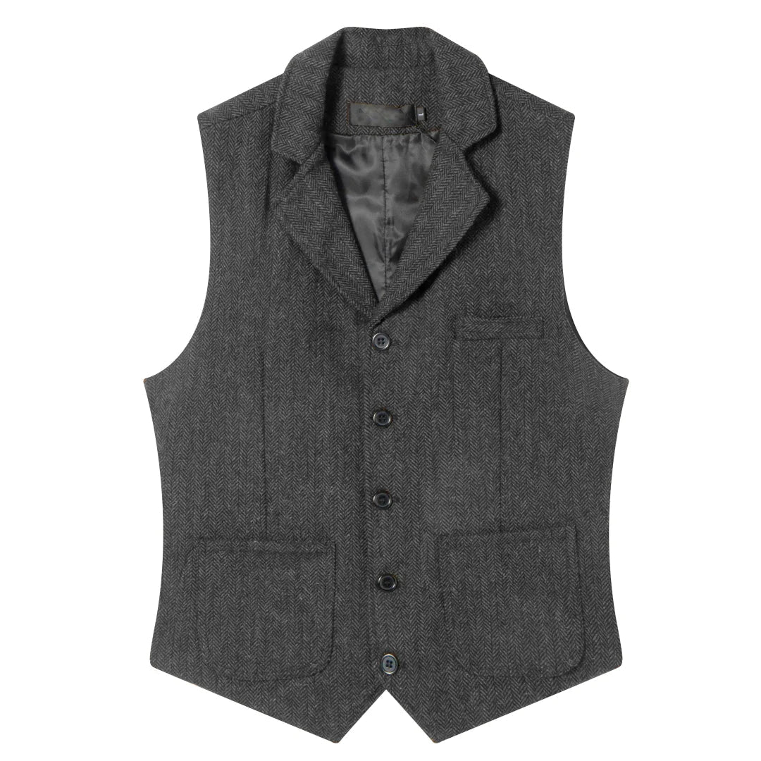 Men Vest Coffee Herringbone Single Button Lapel Waistcoat For Wedding Banquet Office Business Work Daily Casual Men Suit Vest