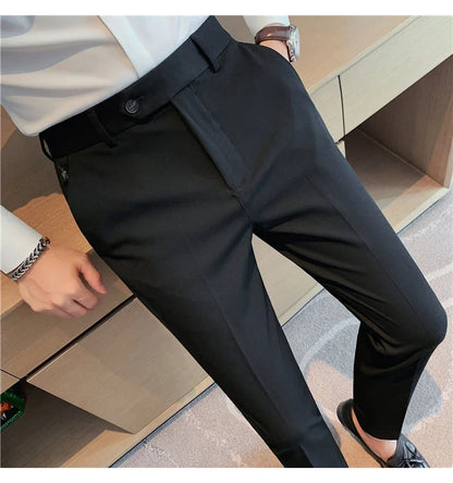 Autumn Winter New Embroidered Business Formal Pants Men Fashion Wedding Slim Fit Trousers High Quality Solid Social Suit Pants