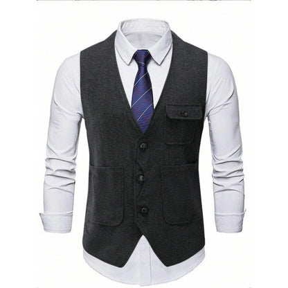 Suit Vest Man Vintage Single-breasted Pocket Male Waistcoat Slim V-neck Sleeveless Business Casual Versatile Men Vest