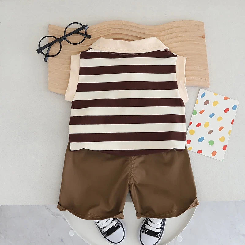 Baby Set Children's New Summer Sleeveless Striped Short-Sleeved Casual Wear Two-Piece Set for Boys
