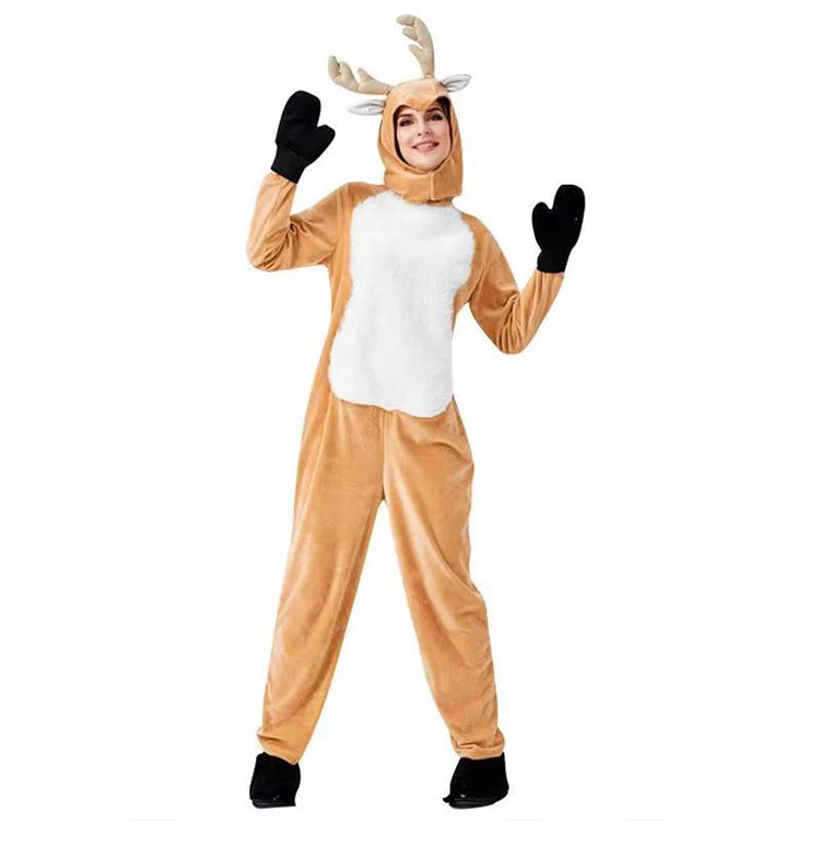 Children's Reindeer Cosplay Costume, One-piece Suit with Hat, Suitable for Halloween and Christmas Stage Performances