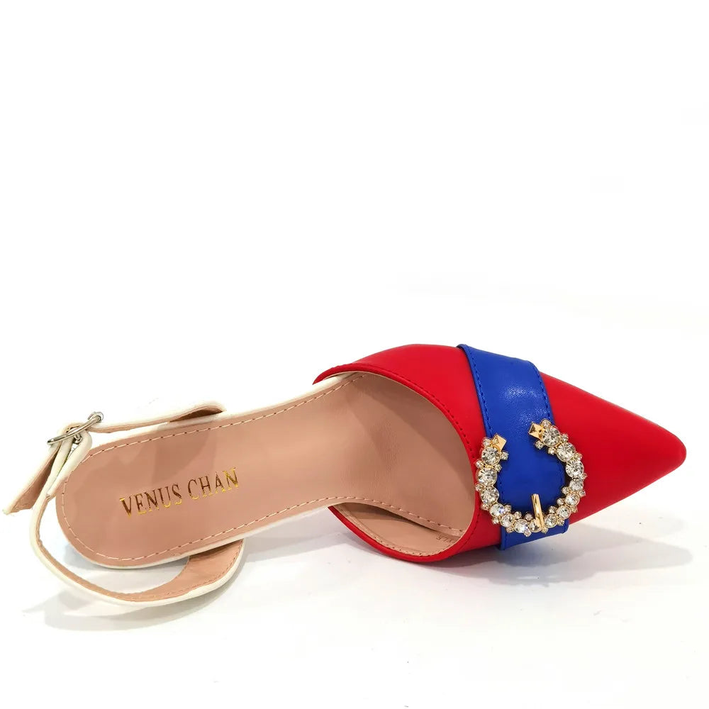 2022 Italian Design Leather Colorblock Pointed Toe High Heel Women's Sandals Fashion Everyday Matching Shoes and Bag Sets