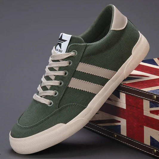 Retro Green Vulcanize Shoes Men Breathable Leisure Shoes For Men Lightweight Flat Casual Canvas Sneaker