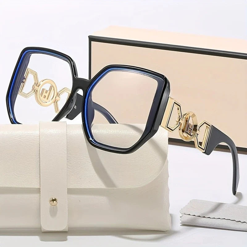 New Oversized Sunglasses Square Anti Blue Light Glasses Luxury Leopard Print Design Advanced All Match Unisex Glasses Eyeglasses
