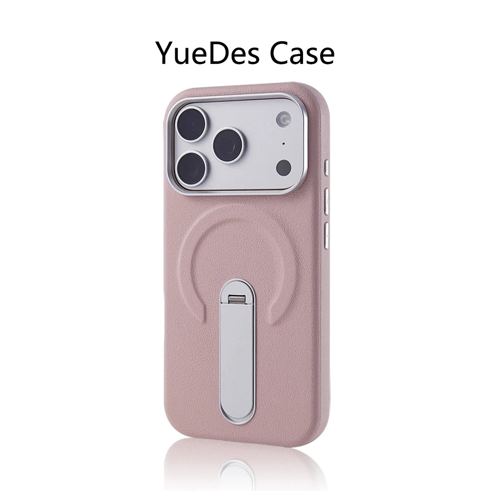 Luxury Rotation KickStand Business PU Leather Case For iPhone 17 Pro Max 16 15 14 13 For MagSafe Magnetic Matte Shockproof Cover