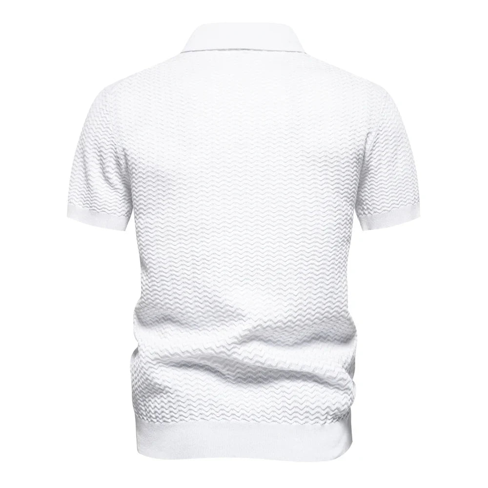 2024 New Summer Textured Ribbed Knit Polo Shirt for Men Short Sleeve Breathable and Cool Mens Polo Shirts