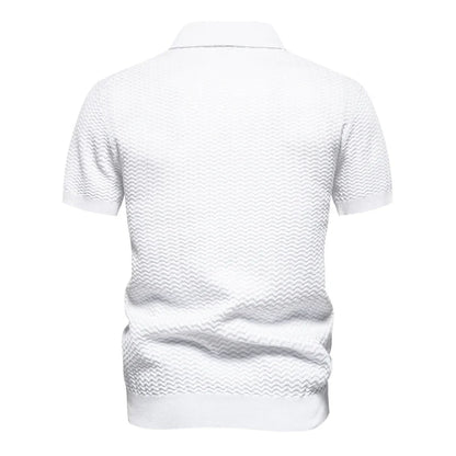 2024 New Summer Textured Ribbed Knit Polo Shirt for Men Short Sleeve Breathable and Cool Mens Polo Shirts