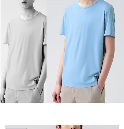 47% Cotton 47% Modal 6% Spandex T Shirt Men Short Sleeved Summer Round Neck Undershirt Plus Size Men's Solid Color Tops Tees