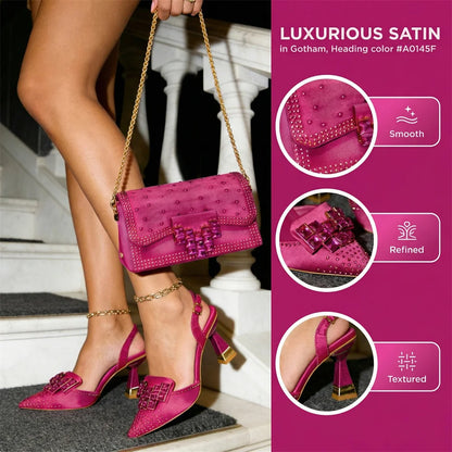 Fuchsia Rhinestone High Heel Shoes & Matching Bag Fashionable Pointed-Toe Footwear for Women - Perfect for Parties