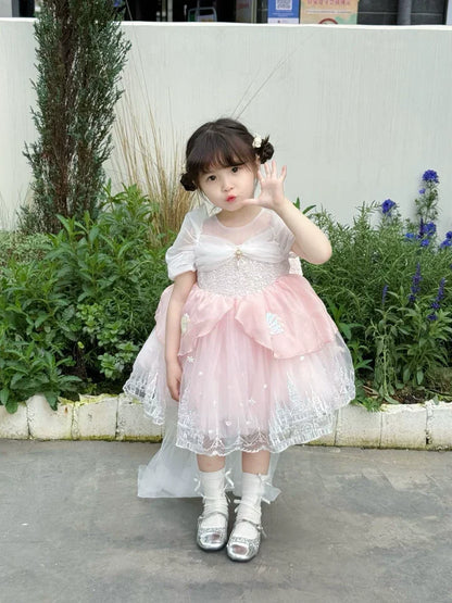 Sweet Baby Girls Princess Lolita Dress Kids 2026 New Summer Fashion Sequined Tulle Embroidery Puff Sleeve Performance Tutu Dress