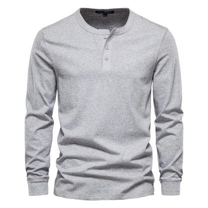 Men's Long Sleeve Button Down T-Shirts Autumn Henley Collar Casual High Quality 100% Cotton Crew Neck Mens T Shirts