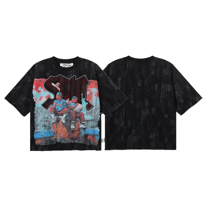 Shinning Bling Diamond Short Sleeve Cropped T-shirt for Men and Women Crew Neck Rhinestone Loose Cotton Summer Tshirts Oversized