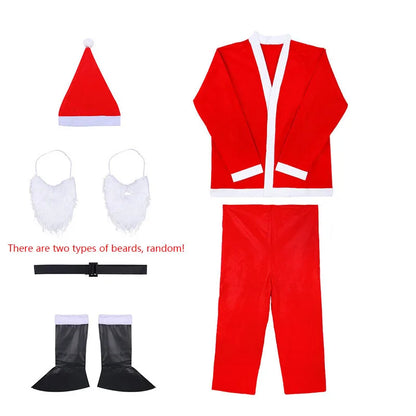 7PC Santa Claus Costume Sets Christmas Party Prom Adult Role Playing New Year Christmas Clothing Adult Character Cosplay Costume