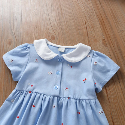 Baby Girls Summer Dress Short Sleeved Turn Down Collar Cotton Clothes for Girls Aged 2-6 Years Kids Dresses