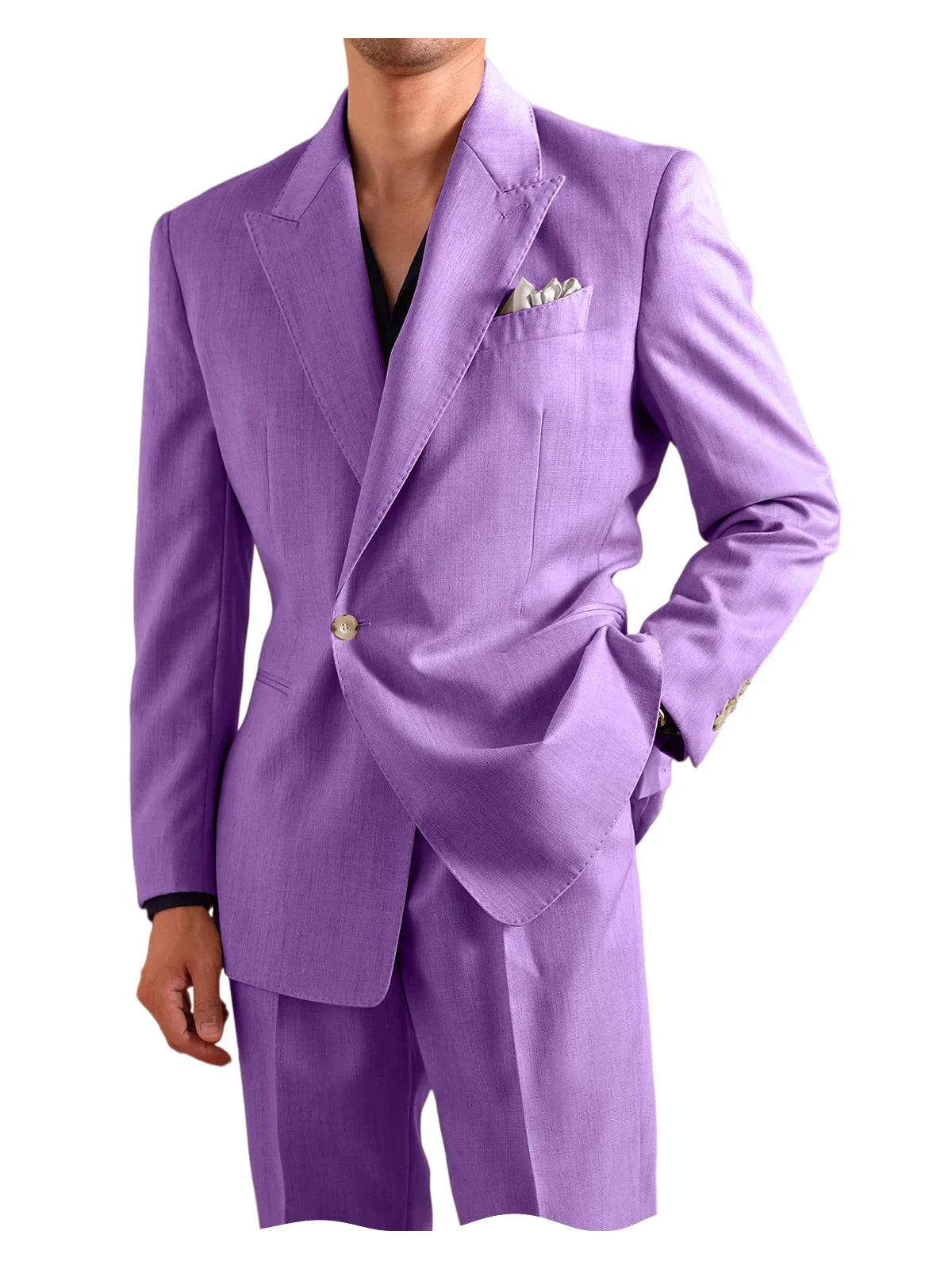 Men's 2 Piece One Button Suit Set Peak Lapel Slim Fit Blazer Long Pants Formal Wear for Wedding Party Prom Business