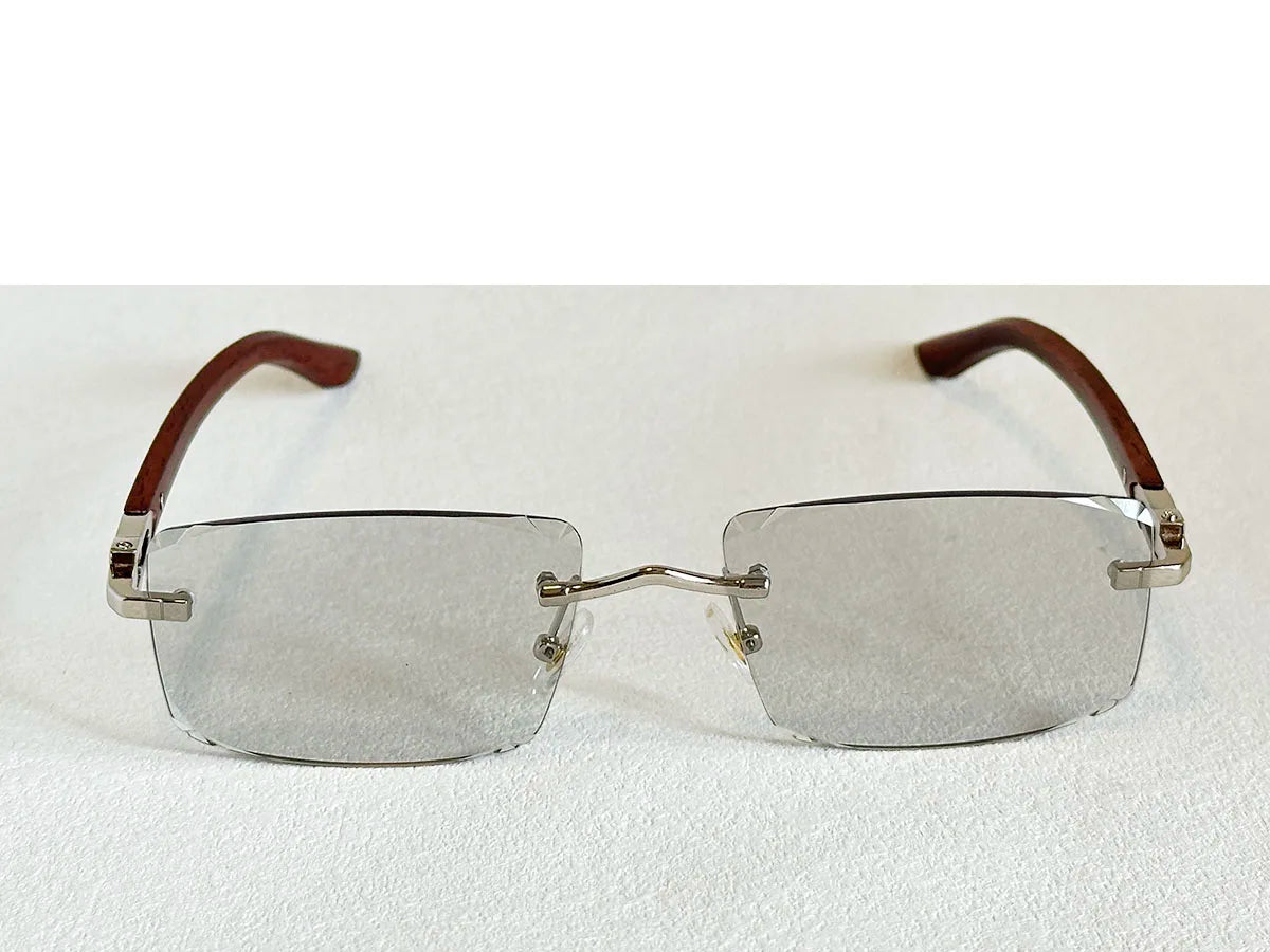 Photochromic Sunglasses Women Change Colour Rimless Sunglass Men Square Fashion Glasses UV400 Protection Wooden Shades Gafas