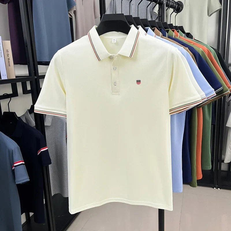 Luxury men's classic brand embroidered best-selling striped polo shirt summer new comfortable best-selling breathable short top