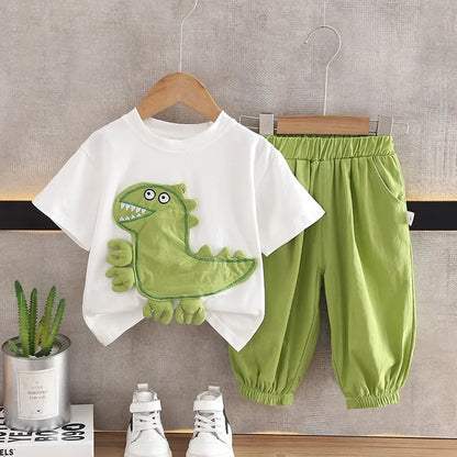Baby Boys Clothes Sets Korean Baby Summer Dinosaur Print T-shirts + Shorts Suits Outfits Children Boys Cartoon Clothing Sets