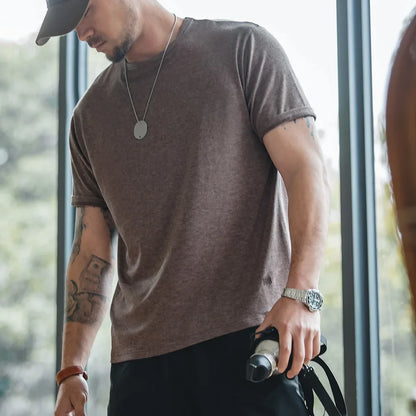 Casual Breathable Blended Short Sleeve T-shirt for Men's Summer Crew Neck Lightweight Basic Tees Versatile Loose Fit Tops