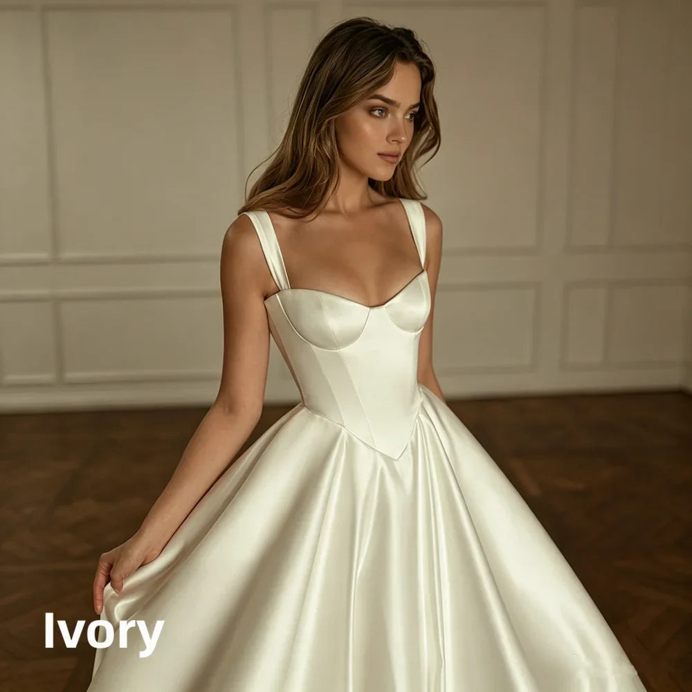 Off Shoulder Sweetheart Satin A-Line Wedding Dress Corset Bodice Chapel Train Elegant Simple Bridal Gown For Women Wedding Party